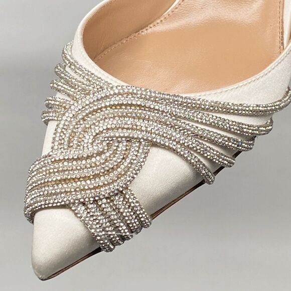 Aquazzura Gatsby 75 Crystal-Embellished Satin Pumps size 37 - Picture 12 of 16